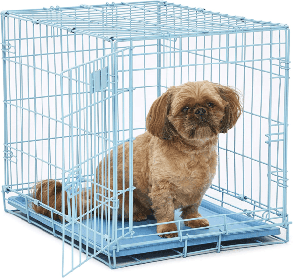 Midwest Homes for Pets Single Door Blue Folding Metal Dog Crate W/ Divider Panel, Floor Protecting 'Roller' Feet & Leak Proof Plastic Tray, 24L X 18W X 19H Inches, Small Dog Breed - Image 2