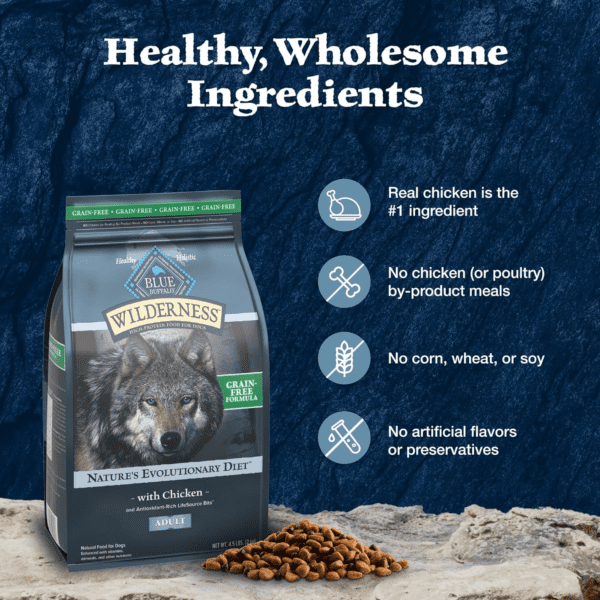 Blue Buffalo Wilderness Adult High-Protein Dry Dog Food with Real Chicken, Grain-Free, Made in the USA with Natural Ingredients, Chicken, 24-Lb. Bag - Image 6