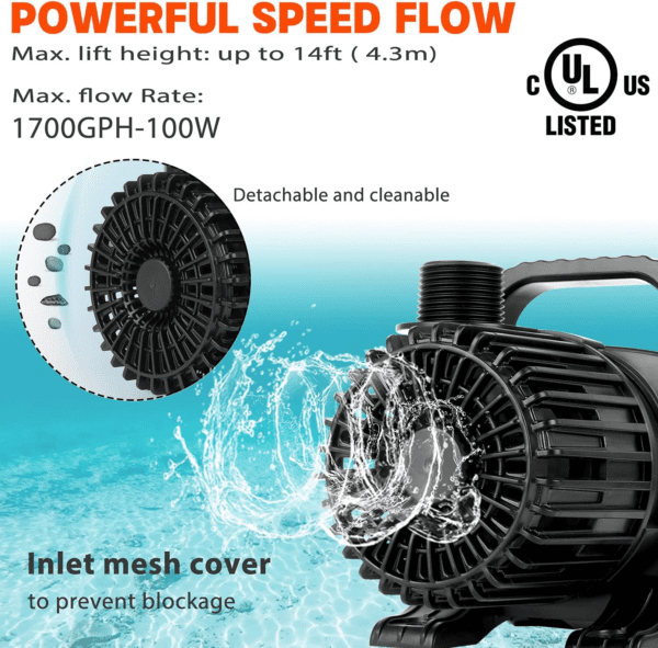 (1700GPH-120W,UL Listed) PS- High Flow Submersible Water Pump - Pond Pump - Submersible Pump - Water Fountain Pump - Aquarium Pump,Ps-1700 - Image 2