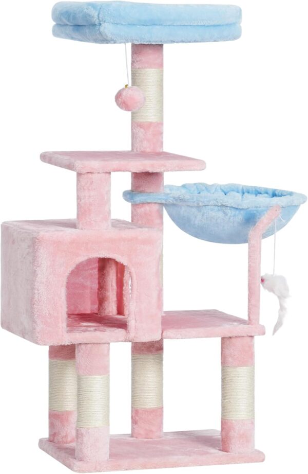 Heybly Cat Tree with Toy, Cat Tower condo for Indoor Cats, Cat House with Padded Plush Perch, Cozy Hammock and Sisal Scratching Posts, Blue and Pink HCT004SBP  Pet Supplies - Image 8