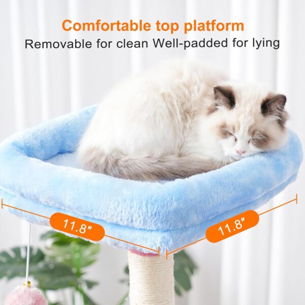 Heybly Cat Tree with Toy, Cat Tower condo for Indoor Cats, Cat House with Padded Plush Perch, Cozy Hammock and Sisal Scratching Posts, Blue and Pink HCT004SBP  Pet Supplies - Image 7