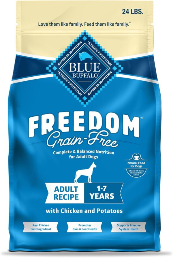 Blue Buffalo Freedom Grain-Free Dry Dog Food, Complete & Balanced Nutrition for Adult Dogs, Made in the USA with Natural Ingredients, Chicken & Potatoes, 24-Lb. Bag