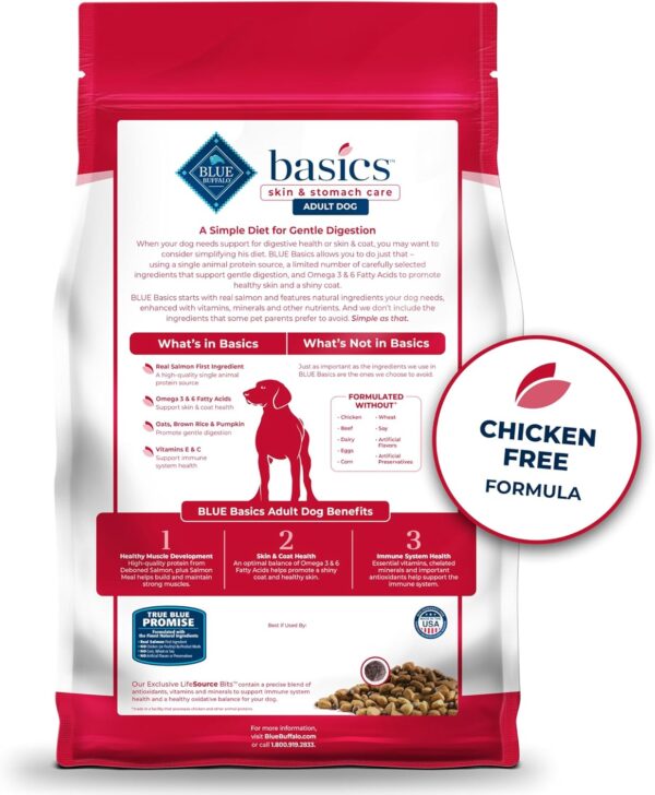 Blue Buffalo Basics Adult Dry Dog Food, Skin & Stomach Care, Limited Ingredient Diet for Dogs, Salmon Recipe, 24-Lb. Bag - Image 3