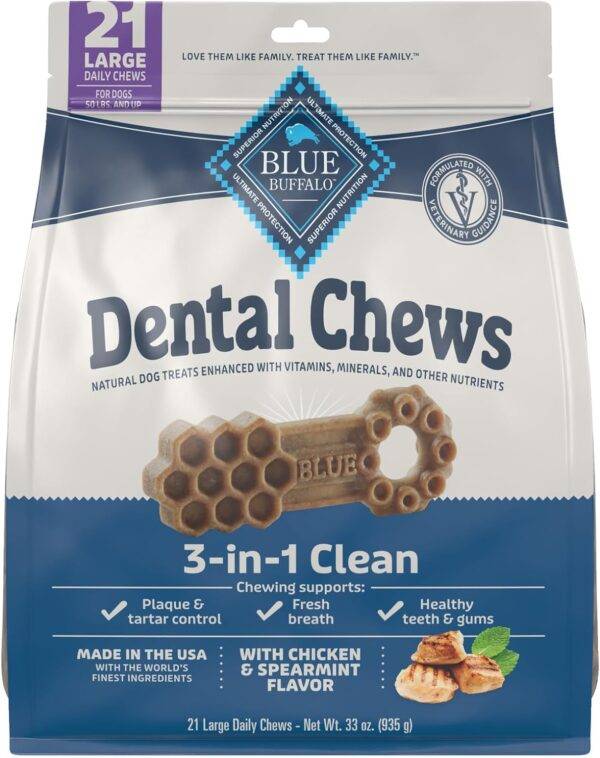 Blue Buffalo Dental Chews Large Natural Dog Treats, Chicken & Spearmint 33-oz Bag (21 Count)