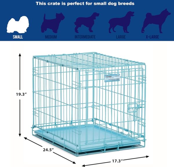 Midwest Homes for Pets Single Door Blue Folding Metal Dog Crate W/ Divider Panel, Floor Protecting 'Roller' Feet & Leak Proof Plastic Tray, 24L X 18W X 19H Inches, Small Dog Breed - Image 6