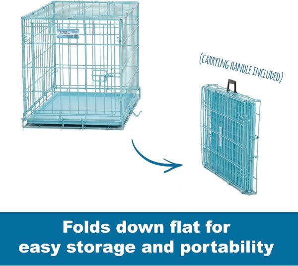 Midwest Homes for Pets Single Door Blue Folding Metal Dog Crate W/ Divider Panel, Floor Protecting 'Roller' Feet & Leak Proof Plastic Tray, 24L X 18W X 19H Inches, Small Dog Breed - Image 5