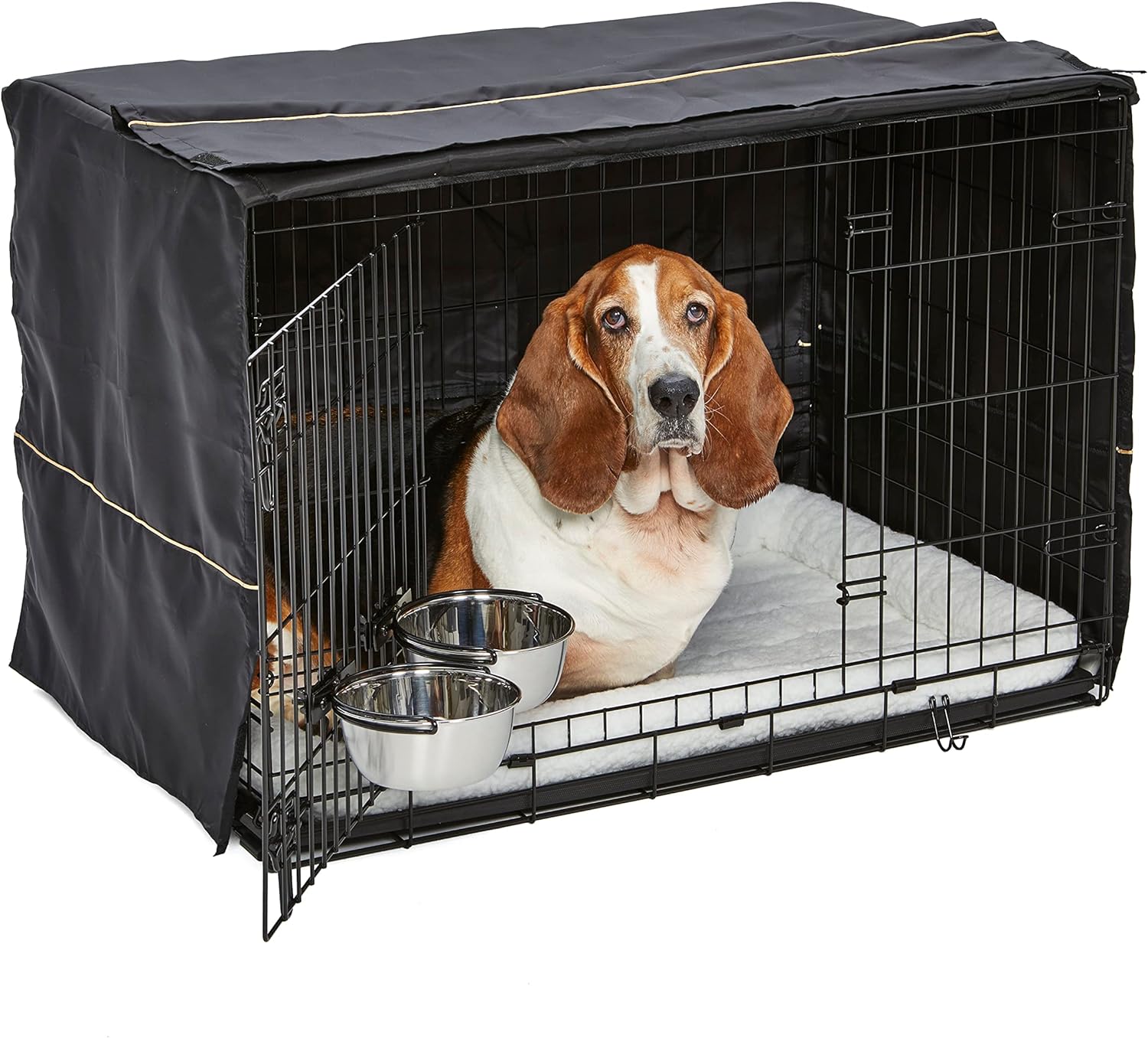 Midwest Homes for Pets Icrate Dog Crate Starter Kit | 36-Inch Crate Kit Ideal for Medium/Large Dogs (Weighing 41 - 70 Pounds) || Includes Crate, Pet Bed, 2 Bowls & Crate Cover for Dogs