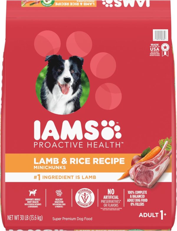 IAMS Minichunks Adult Dry Dog Food Lamb & Rice Recipe Dog Kibble, 30 Lb. Bag