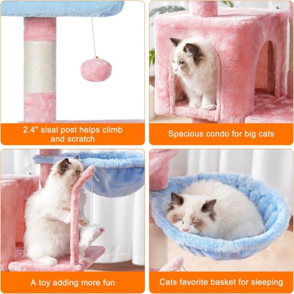 Heybly Cat Tree with Toy, Cat Tower condo for Indoor Cats, Cat House with Padded Plush Perch, Cozy Hammock and Sisal Scratching Posts, Blue and Pink HCT004SBP  Pet Supplies - Image 5