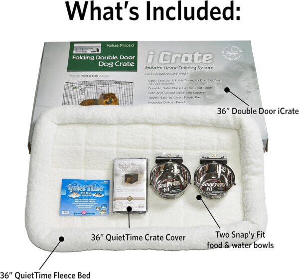 Midwest Homes for Pets Icrate Dog Crate Starter Kit | 36-Inch Crate Kit Ideal for Medium/Large Dogs (Weighing 41 - 70 Pounds) || Includes Crate, Pet Bed, 2 Bowls & Crate Cover for Dogs - Image 4