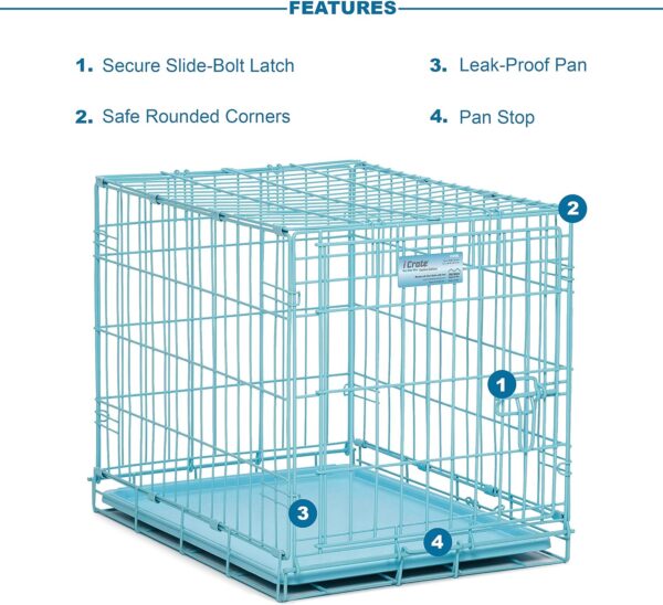 Midwest Homes for Pets Single Door Blue Folding Metal Dog Crate W/ Divider Panel, Floor Protecting 'Roller' Feet & Leak Proof Plastic Tray, 24L X 18W X 19H Inches, Small Dog Breed - Image 4