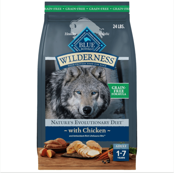 Blue Buffalo Wilderness Adult High-Protein Dry Dog Food with Real Chicken, Grain-Free, Made in the USA with Natural Ingredients, Chicken, 24-Lb. Bag