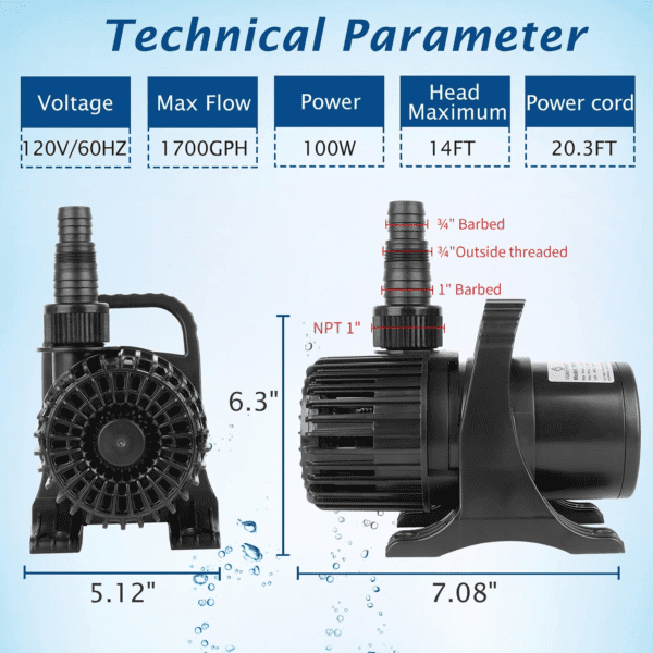 (1700GPH-120W,UL Listed) PS- High Flow Submersible Water Pump - Pond Pump - Submersible Pump - Water Fountain Pump - Aquarium Pump,Ps-1700 - Image 4